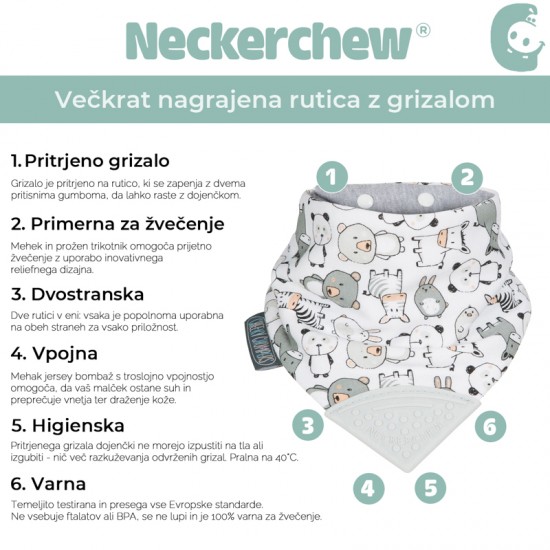 Cheeky Chompers Neckerchew Premium podbradnjak s grickalicom – Panda s prijateljima