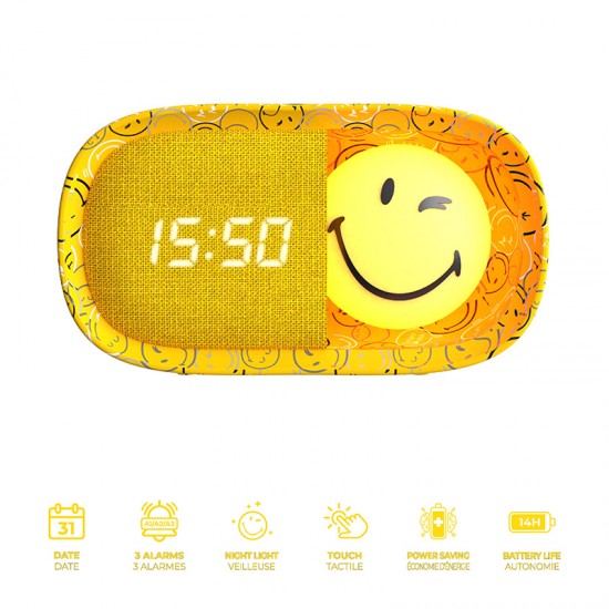 MOB Svjetlo i budilica Smiley Clock - Yellow