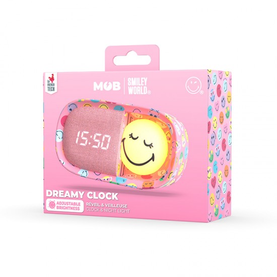 MOB Svjetlo i budilica Smiley Clock - Pink