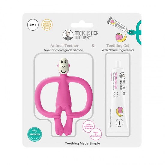 Matchstick Monkey Poklon set Grickalica i Prirodni gel za desni – Pink