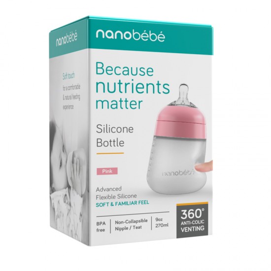 Nanobébé Flexy silikonska bočica 270ml - Roza