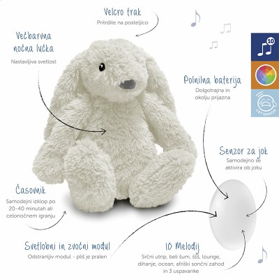 ZAZU Deluxe glazbena igračka za smirenje Zeko Ro - White - USB-C
